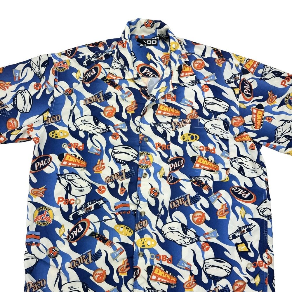 Vintage Y2K Paco Button Up Shirt - Men's Large fits XL - Flames